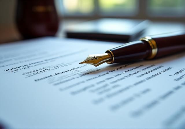 Close-up of legal documents and a pen on a mahogany desk representing UK regulatory compliance